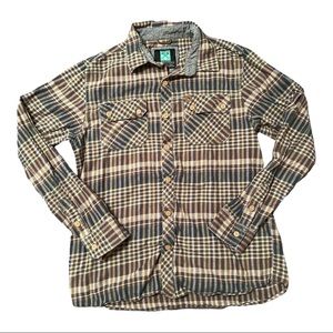 HippyTree Shirt Plaid Flannel Brushed Cotton Brown Tan Size Medium
